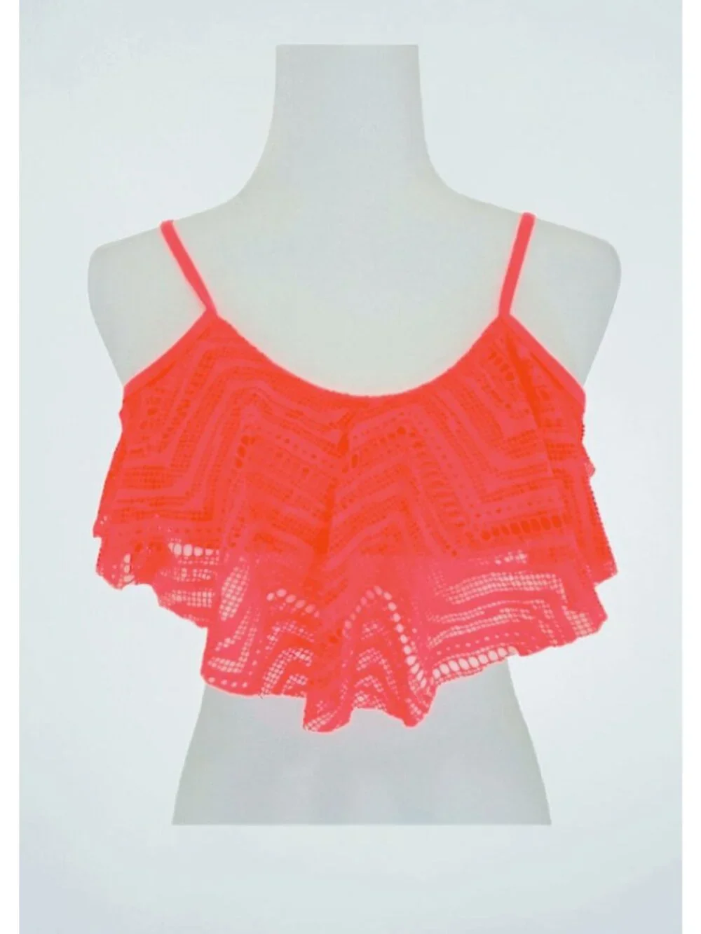 Coral Laser-Cut Ruffle Bikini Top With Adjustable Straps Lightweight & Trendy Sw